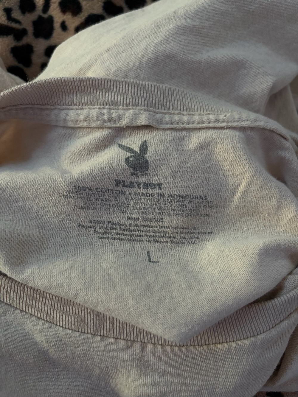 Playboy Graphic Logo Tee in Off White Beige with Pink & Blue Print - Picture 3 of 3